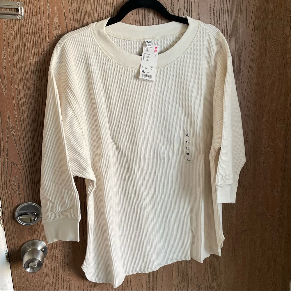 UNIQLO Woman’s Waffle-T 3/4 length sleeve - Off-White XL